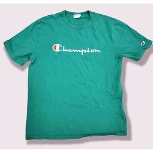 Champion | Logo Printed Plain Green Tee VTG XL Spell Out | EUC